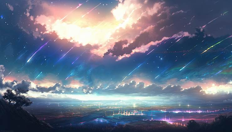 风景, scenery, background, 流星, sky, 云, 奇幻