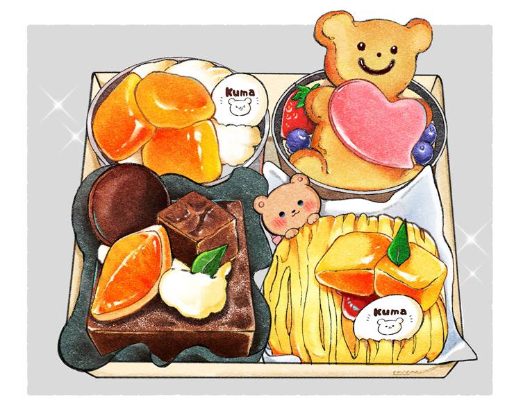 小熊和蛋糕|插画师ななころ　やお的蛋糕插画图片