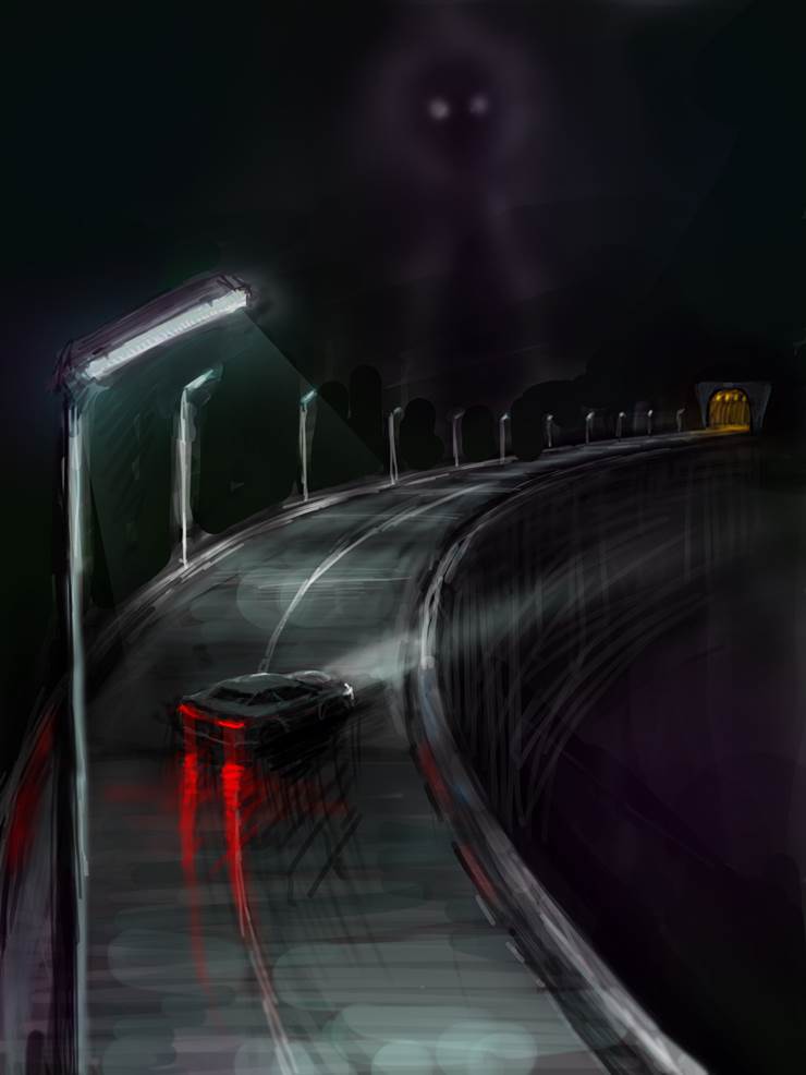 DriveintheDark|插画师MutoYuji的桥上景色插画图片