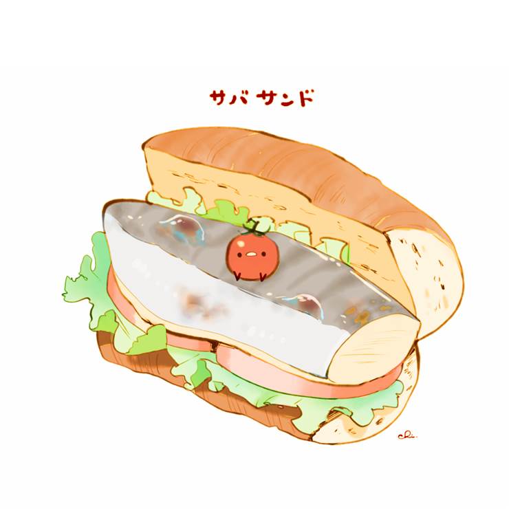 鲭鱼三明治|插画师チャイ的甜点小鸡插画图片