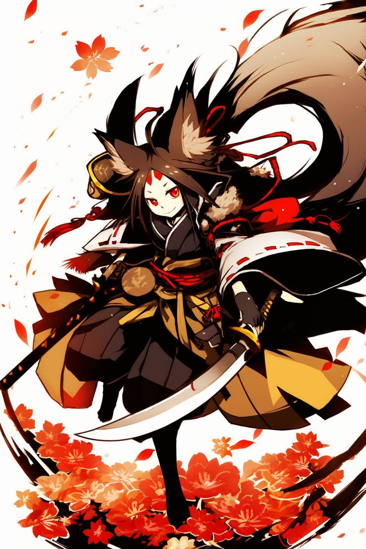 奇幻, AI 画作, 女孩子, young girl, 插画, samurai, 和风