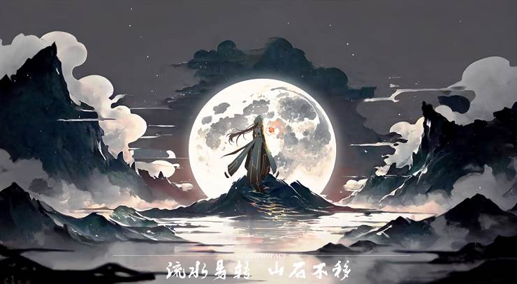 Genshin Impact, Zhongli, 钟离, 场景, 风景, moon, 原神1000收藏