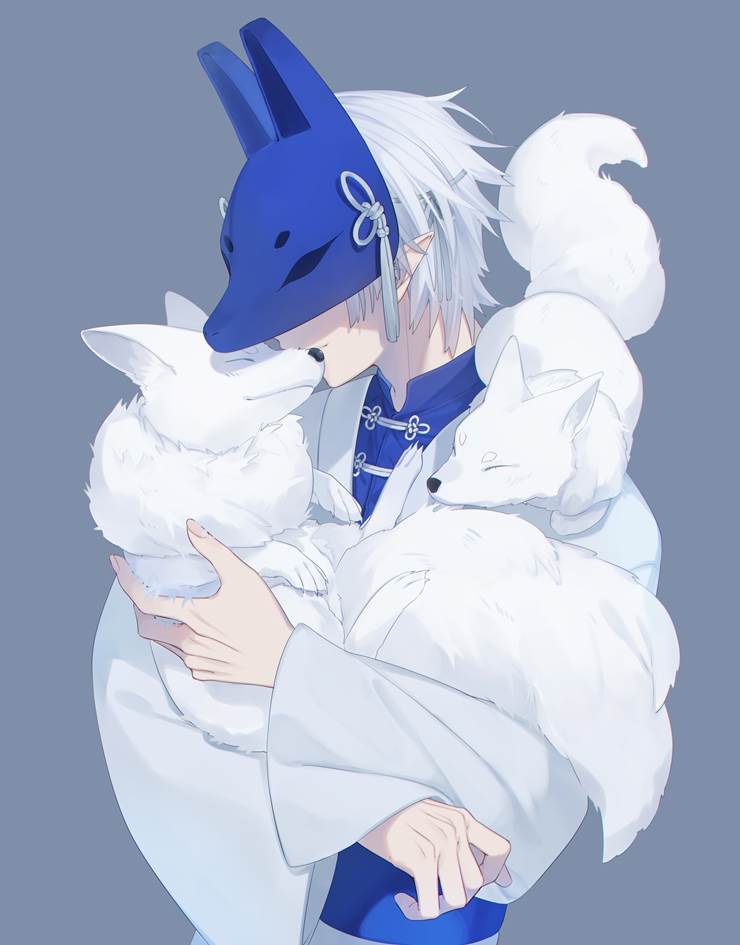 original, illustration, creation, fox mask, fox, boy, Japanese style, original 1000+ bookmarks