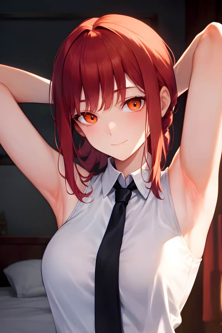 Chainsaw Man, Makima, armpits, armpits, Showing off armpits, uniform, sleeveless, Boss, AI Illustration