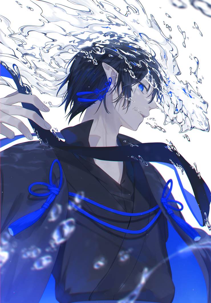 原创, 男孩子, 原创, 插画, 和风, guy, water, 侧脸