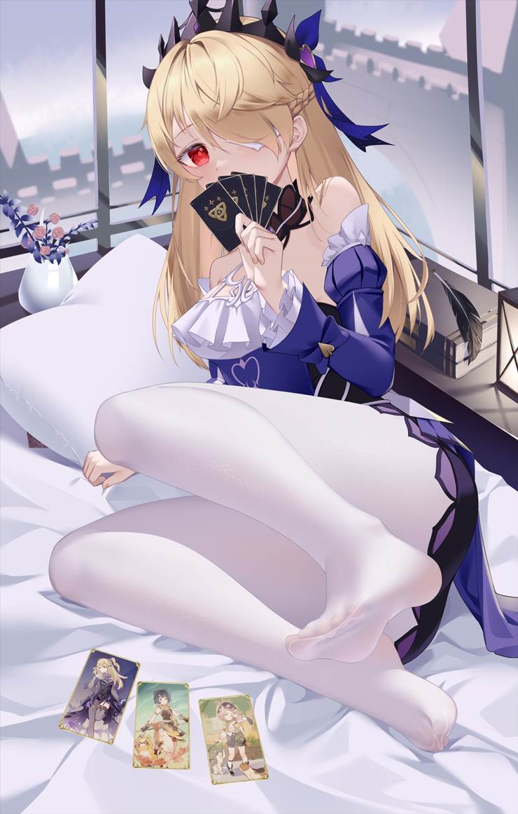 Fischl, sole, toes, Genshin Impact, White silk pantyhose, The soles of feet in socks, Fischl (Genshin Impact), white tights, beautiful legs, panties