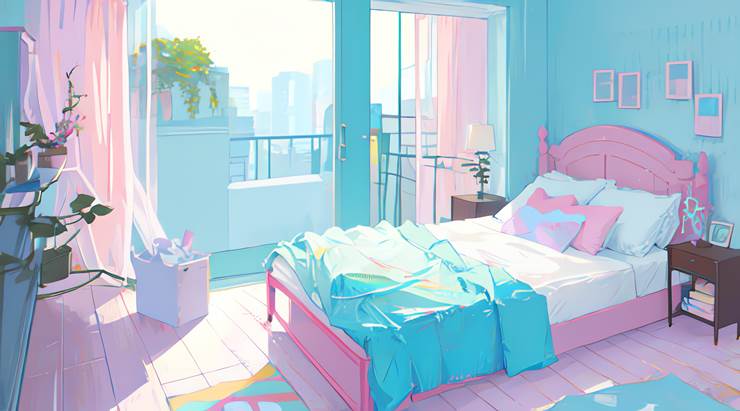 免费材料，卧室|插画师meromi的房间室内插画图片