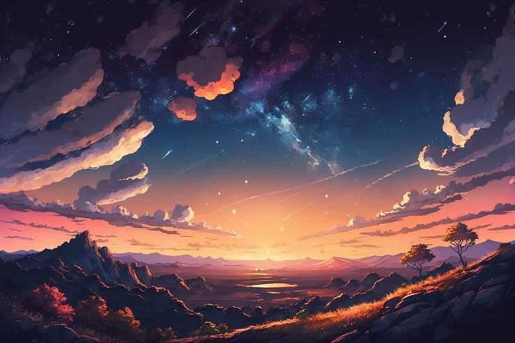 风景, background, 夕阳, sky, 奇幻, AI 画作, background painting