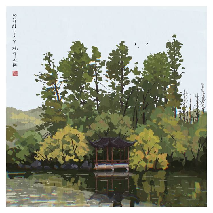西湖|插画师Fangpeii的春天插画图片