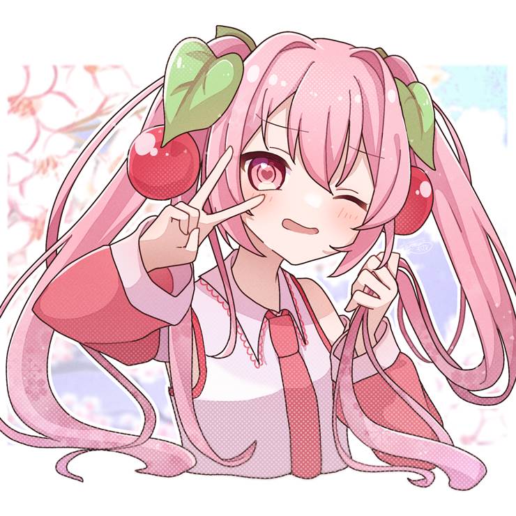 hatsune miku, sakura miku, illustration, peace, VOCALOID 100+ bookmarks