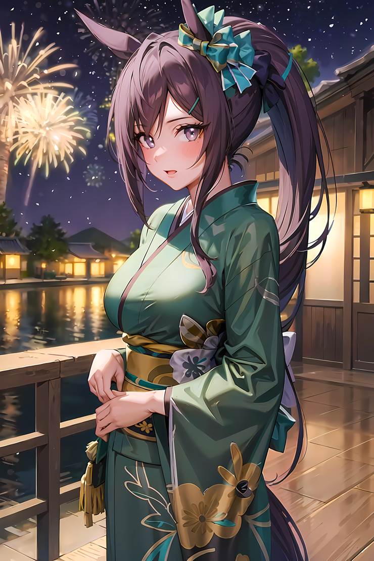 ai绘图, 赛马娘Pretty Derby, 目白多伯（赛马娘）, 和服, night, 魅惑的脸, 马娘