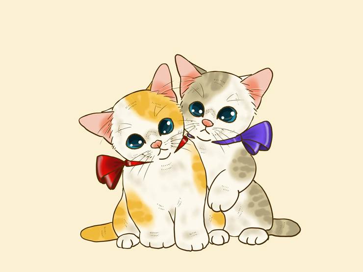 子猫の兄妹|插画师栗ぽてと的猫类动物插画图片