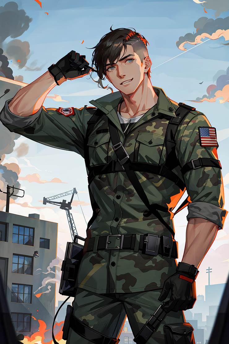 Military Soldier|插画师MAX的AI绘图（帅哥）插画图片