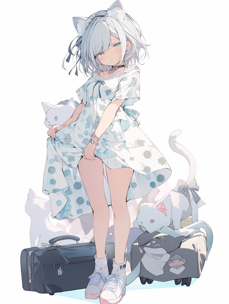 女孩子, ai绘图, 猫耳, 赤脚, 大腿