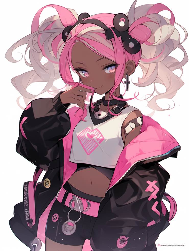 ai绘图, 女孩子, 黑皮少女, 褐色皮肤, 萝莉