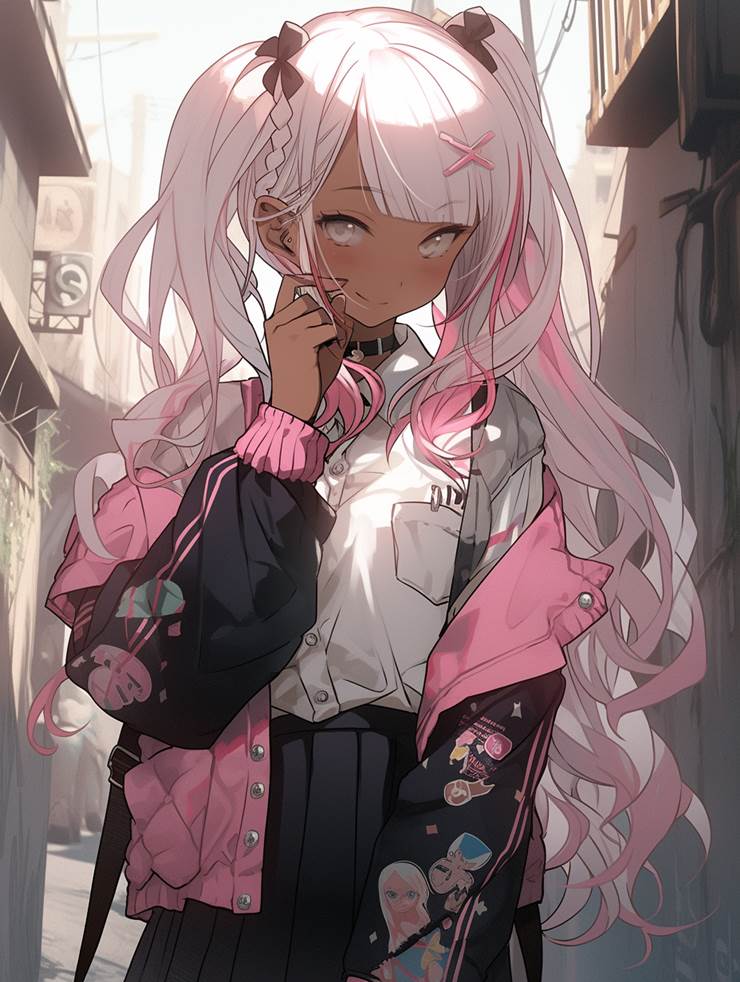 ai绘图, 女孩子, 黑皮少女, 褐色皮肤