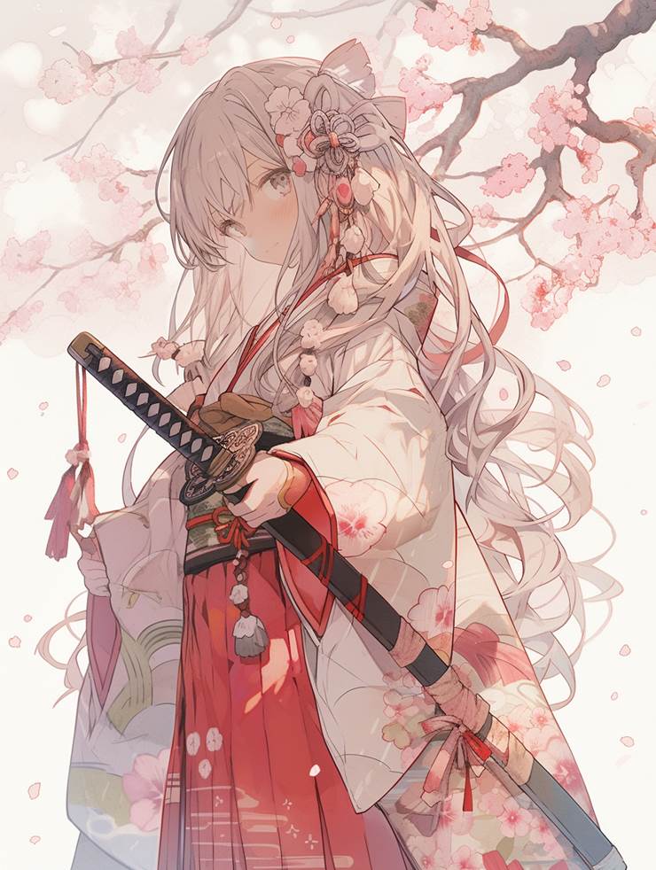ai绘图, 女孩子, 花和女孩子, 和服, young girl, 萝莉