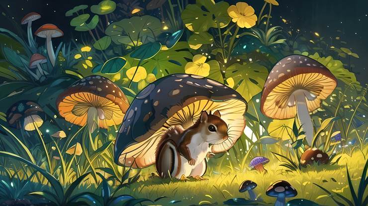 蘑菇松鼠|插画师GulaFurcas的AI绘图（风景）插画图片
