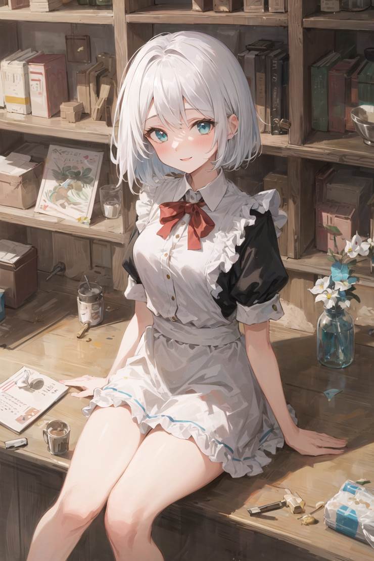 女孩子, 白发, 银发, 魔女之旅, ai绘图, 女仆, 女仆装