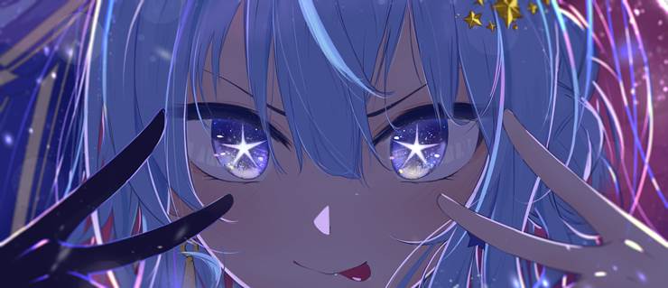 超甜美的蓝头发vtuber星街彗星插画壁纸图片