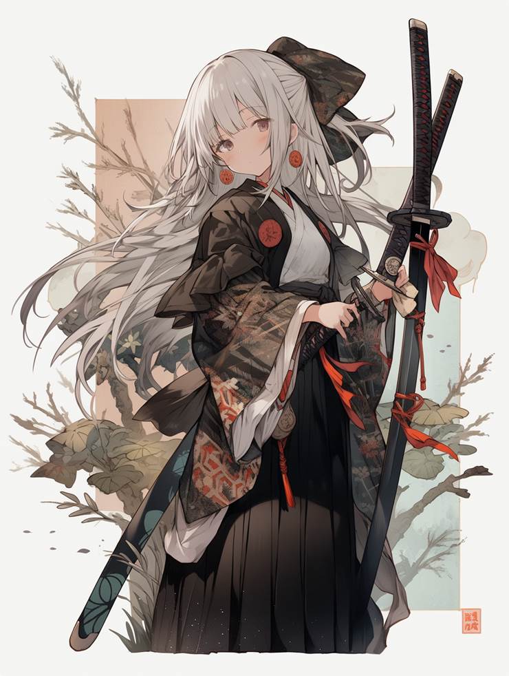 young girl, 和风, 白发, armed girls, 太美了, 和服