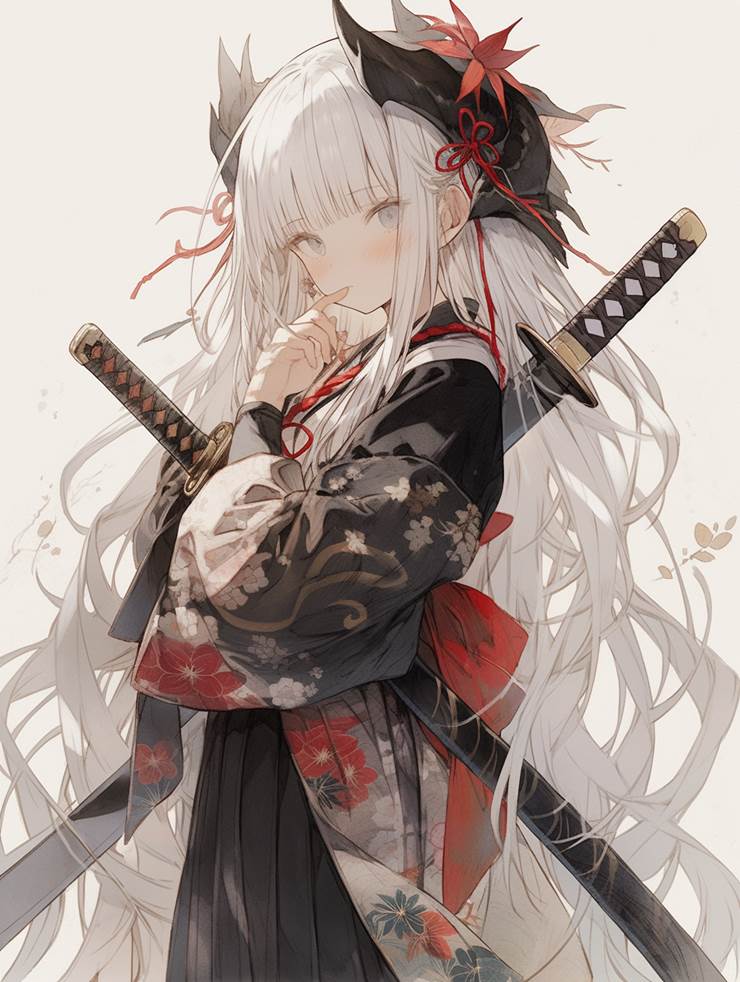 女孩子, 原创, 和风, 白发, 和服
