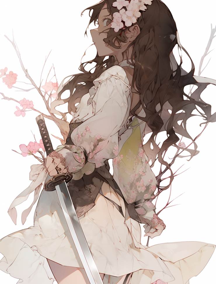 girl, Japanese style, beautiful, black hair, long brown hair, silver long hair