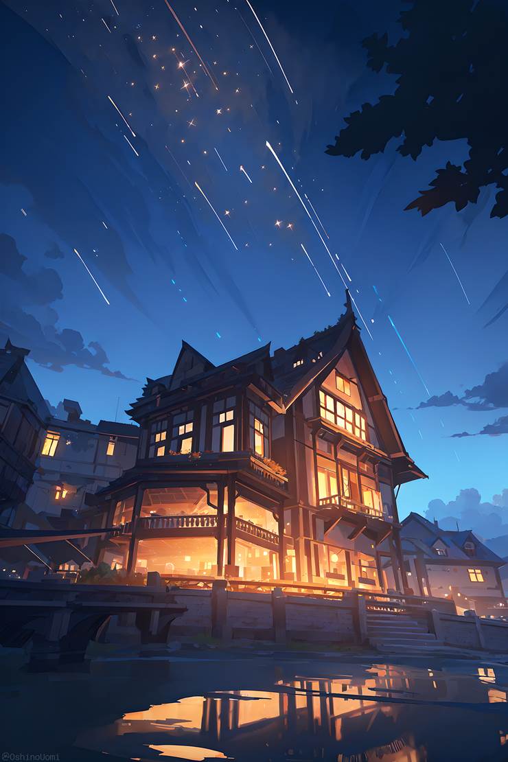 风景, scenery, background, sky, star, night, 流星