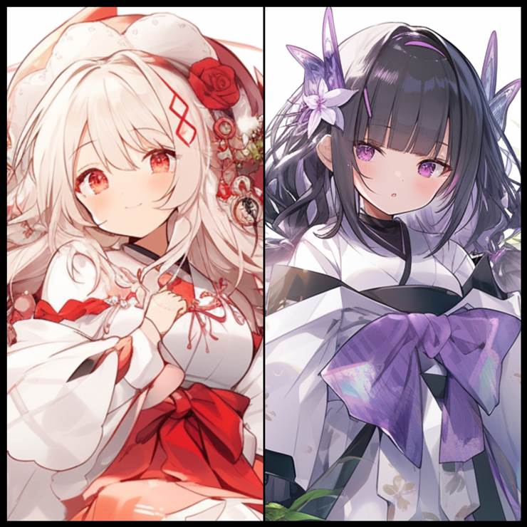 女孩子, yuri, 原创, 太美了, 和风, 黑发, 金色长发, magical girl