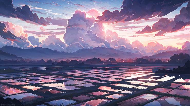 风景, scenery, background, sky, 云, 傍晚, paddy field