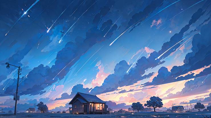 风景, scenery, background, sky, 云, star, 流星