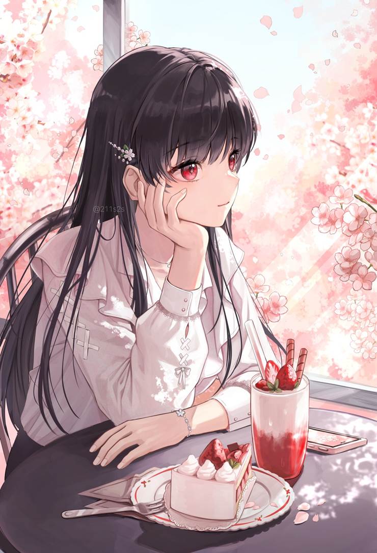 原创, 原创, 黑发, 女孩子, 樱, 黑长直, flower, sweet, 原创5000users加入书籤, young lady