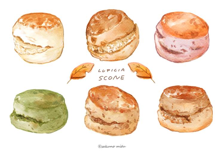司康饼|插画师さくの　みつ的甜点插画图片