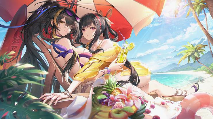 Azur Lane, large breasts, 碧蓝航线, 泳装, 女孩子, 哈尔滨（碧蓝航线）, 镇海（碧蓝航线）, 碧蓝航线六周年纪念, 碧蓝航线5000收藏