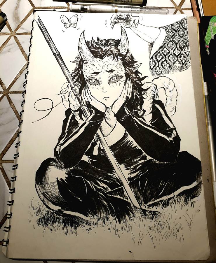 Demon Slayer: Kimetsu no Yaiba, Twelve Demon Moons, Hantengu, Aizetsu, Kimetsu, ink drawing, fanart