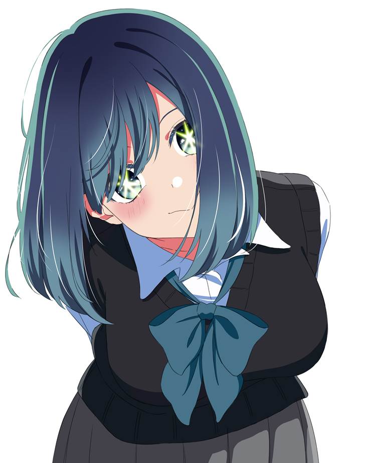 Akane Kurokawa, uniform, leaning forward