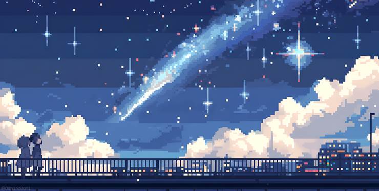 点阵图, 风景, scenery, background, night, sky, star