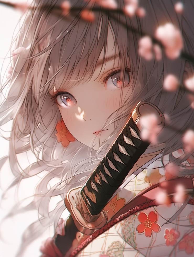女孩子, 原创, 樱, 太美了, 和服, 和风, 银发, 花和女孩子, beautiful girl