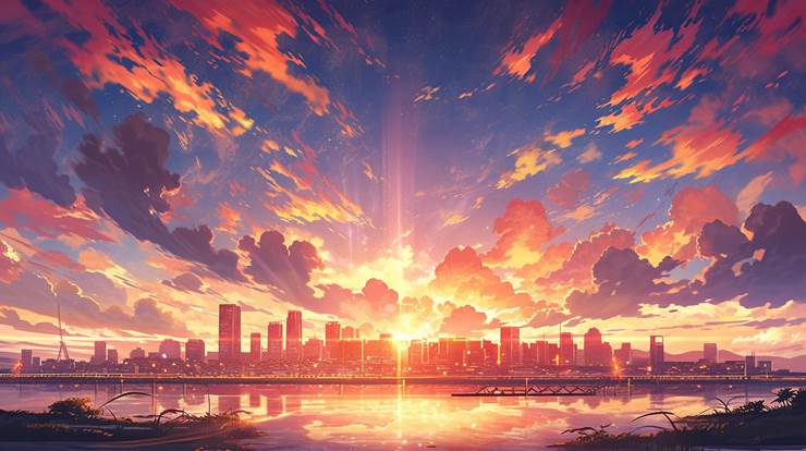 都市夕阳|插画师Arc(Taiwan)的AI绘图（风景）插画图片