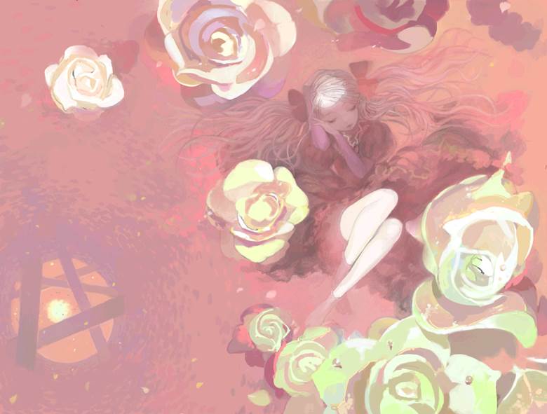 ゆるやかに|またよし的玫瑰花与少女插画图片