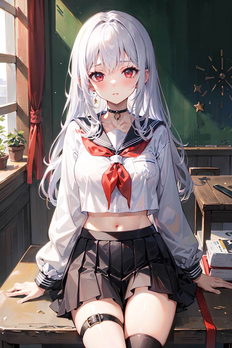 AI Illustration, original character, girl, young girl, silver hair, uniform, high school girl
