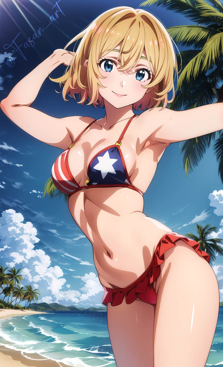 Mami Nanami, Rent-A-Girlfriend, swimsuit, breasts, USA bikini, blonde