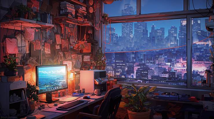 风景, scenery, background, 房间, night view, house