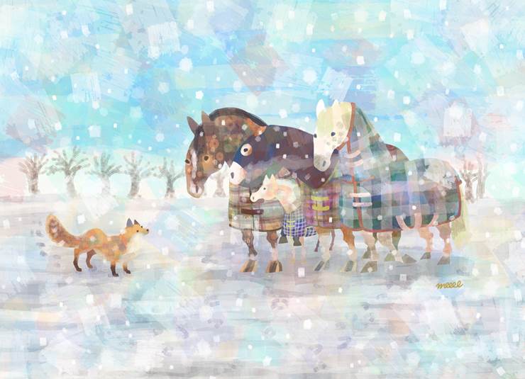 狐狸和马|插画师moooo的冬天景色插画图片