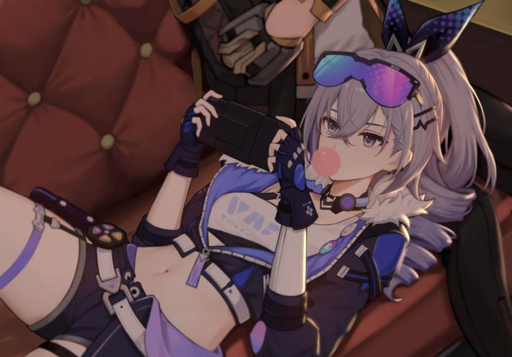 Honkai: Star Rail, Silver Wolf, girl, Honkai: Star Rail Illustration Contest FA, bubblegum, Honkai: Star Rail 5000+ bookmarks, Silver Wolf (Star Rail), bellybutton