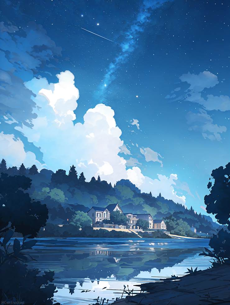 风景, scenery, background, sky, 云, night, star