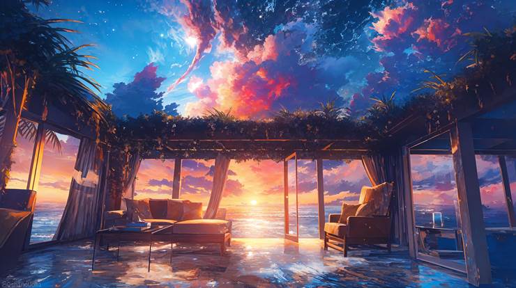 风景, scenery, background, sky, 云, sea, 夕阳