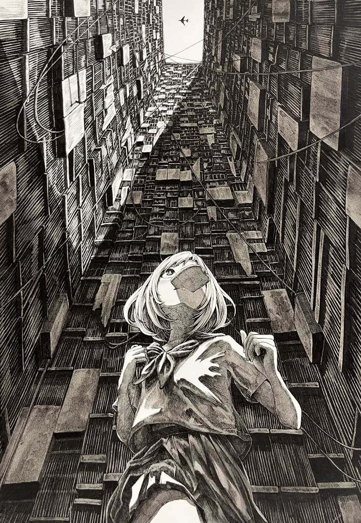 好抽象的复杂建筑群啊，Pixiv人气插画师指宿-ID:33942905