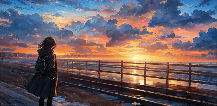 风景, scenery, background, sky, 云, sea, 夕阳