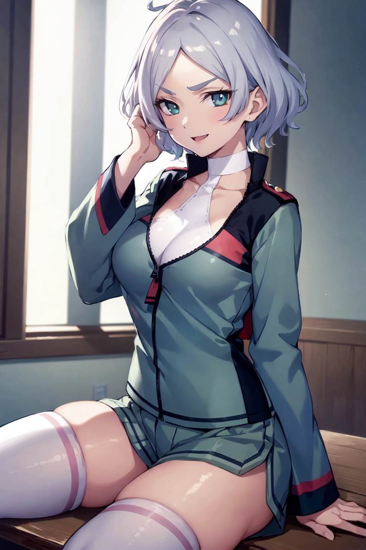 Secelia Dote, Secelia, Witch of Mercury, Mobile Suit Gundam: The Witch From Mercury, ASTICASSIA School of Technology, thighs, silver hair, white hair, AI Illustration, cleavage